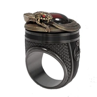 new retro red cameo carved snake ring for women men western design animal shape punk gothic rock copper viking ring wholesale