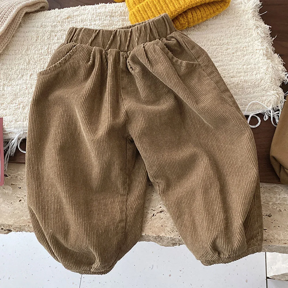 

Boys Warm Pants Corduroy Solid Color Plus Velvet Thicken Winter Children Clothing Unisex Girls Trousers