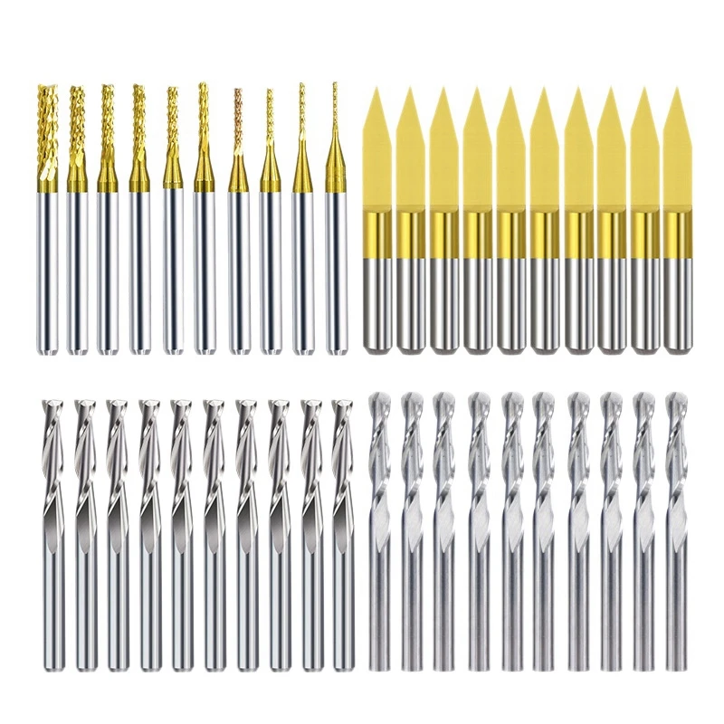 

40Pcs End Mill Engraving Bits Set Nano Yellow Coated CNC Router Bits Cutting Milling Cutter 1/8 Inch Shank Milling Tools