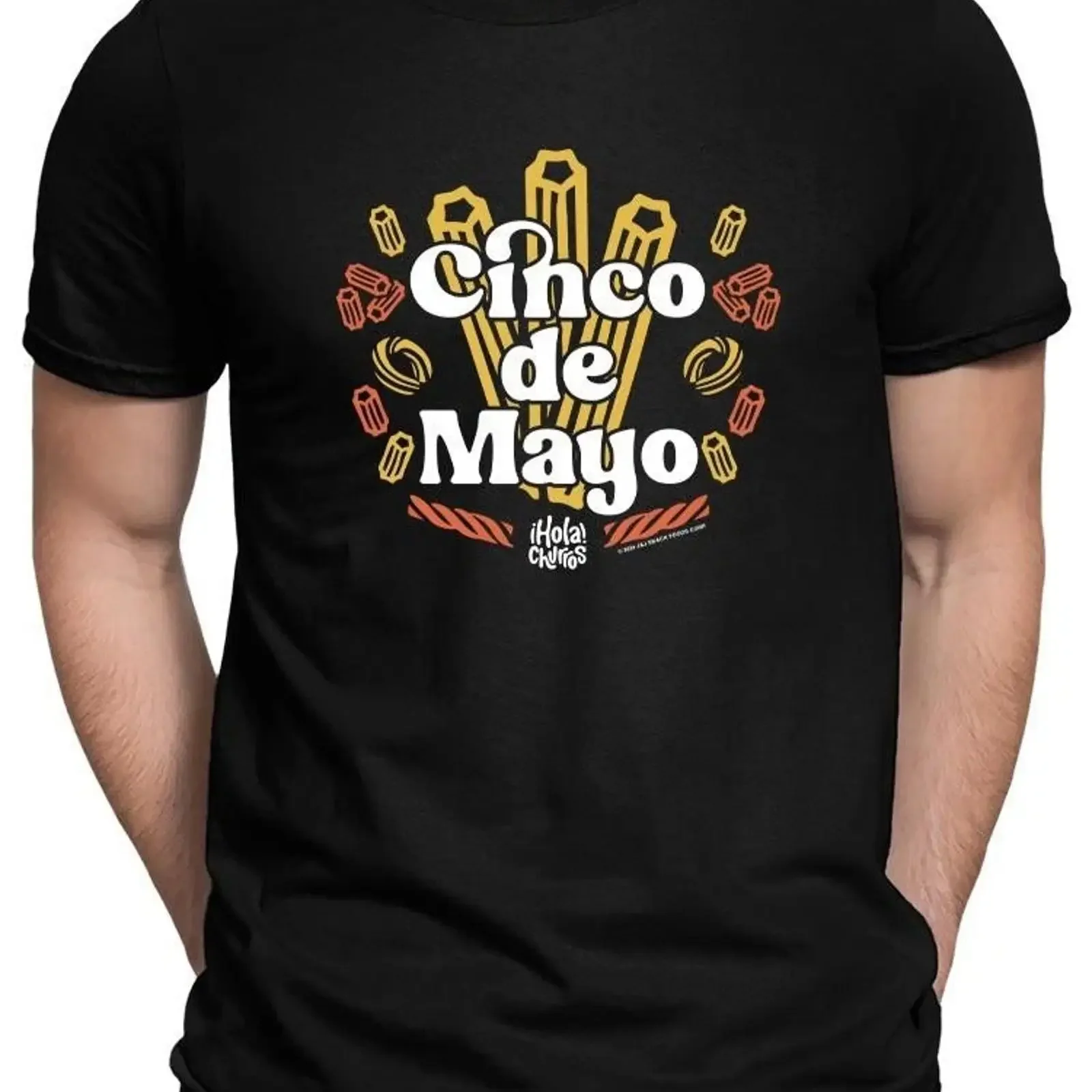 Фото Мужская футболка с дизайном в стиле празднования Cinco De Mayo Churros, винтажная, с эффектом потертости, универсальная, модная, удобная, эластичная, стильная, мягкая. №1
