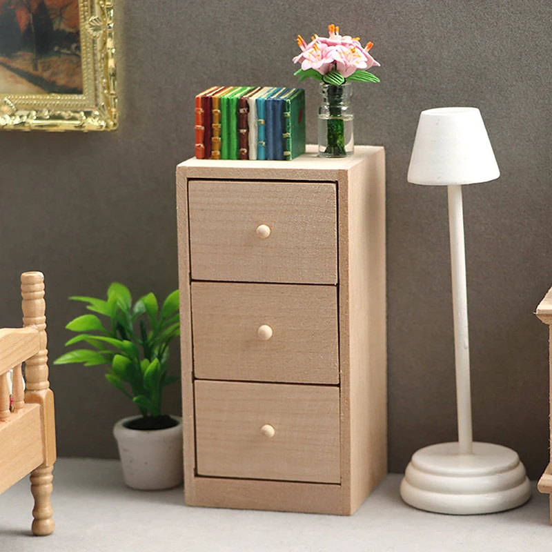 

1:12 DollHouse Mini Wooden Multiple Drawers Storage Cabinet Sideboard Drawer Cabinet Bookcase Furniture Model Dolls House Decor
