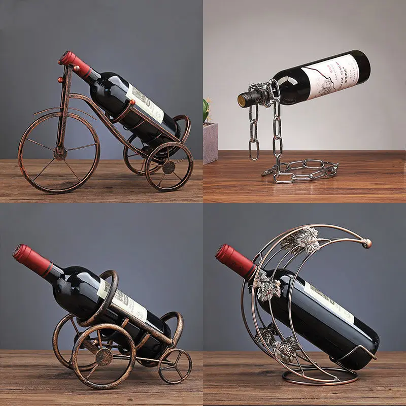 

Creative Metal Wine Rack Vintage Wine Bottle and Glass Holder Bar Home Decoration Display Stand Drip Shipping botellero vino