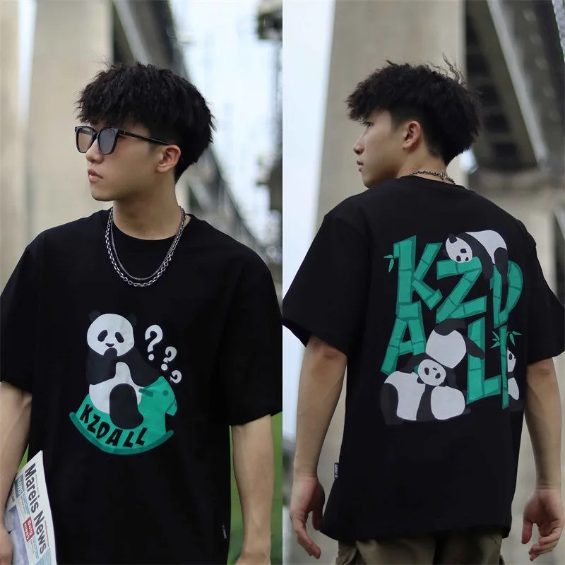 

2023 New Shake Horse Panda Print Short Sleeve T-shirt Loose and Creative Casual Couple Summer Women Clothes Kpop Harajuku Y2k