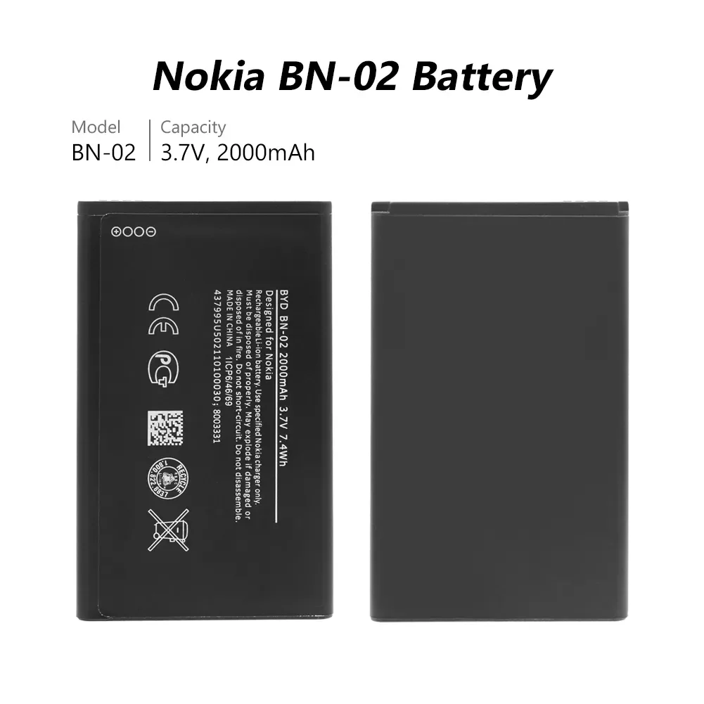 

Original BN-02 BN 02 phone battery for Nokia XL 4G RM-1061 RM-1030 RM-1042 RM-1061 3.7V BYD BN-02 Replacement Batteries