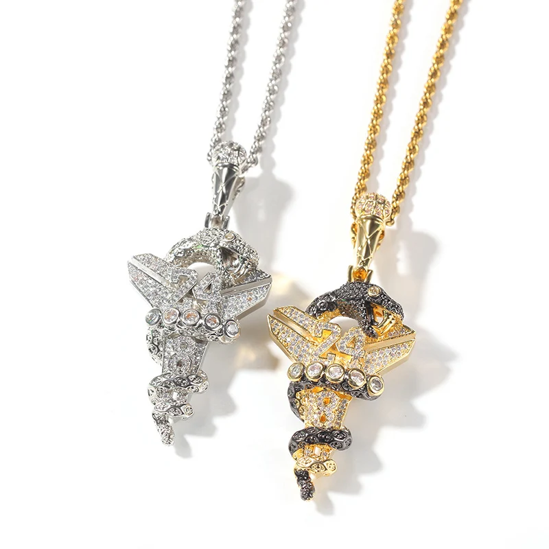 Хип-хоп 3A + CZ Stone Paved Bling Iced Out Number 24 черная мамба подвески в виде змеи ожерелье для