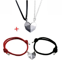 2pcs minimalist lovers bracelet matching friendship heart pendant couple magnetic distance faceted heart lovers necklace jewelry