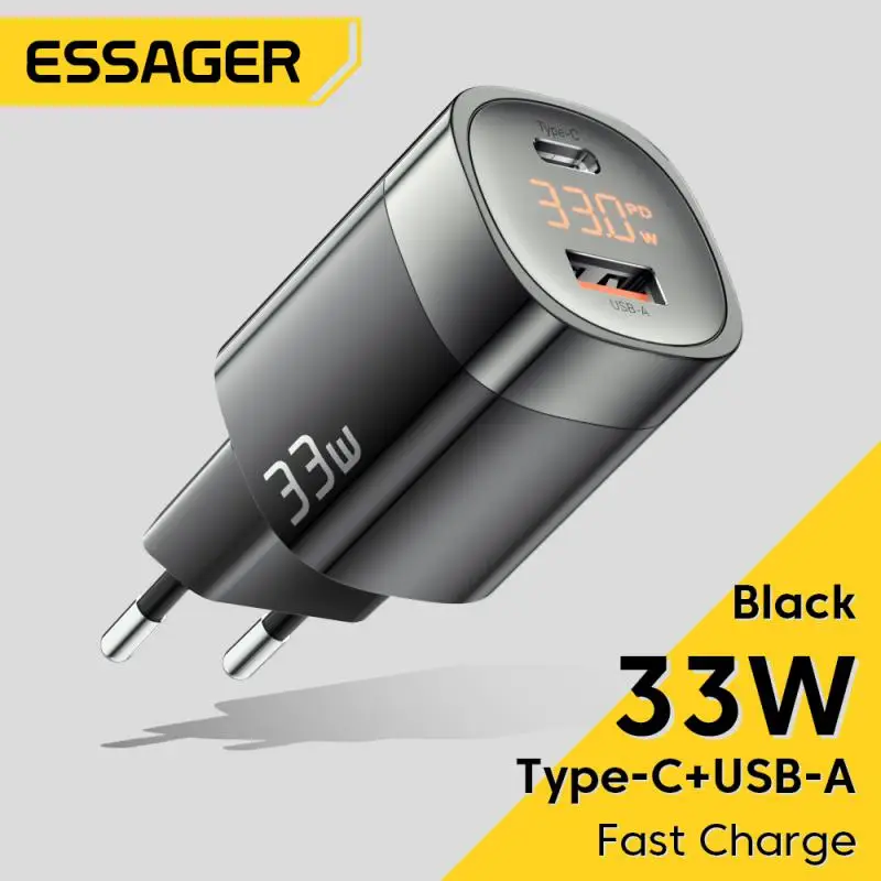 

Essager PD QC 3.0 USB C Charger Quick Charger 33W GaN Digital Display Travel Charger For IPhone 13 Xiaomi Samsung Charger