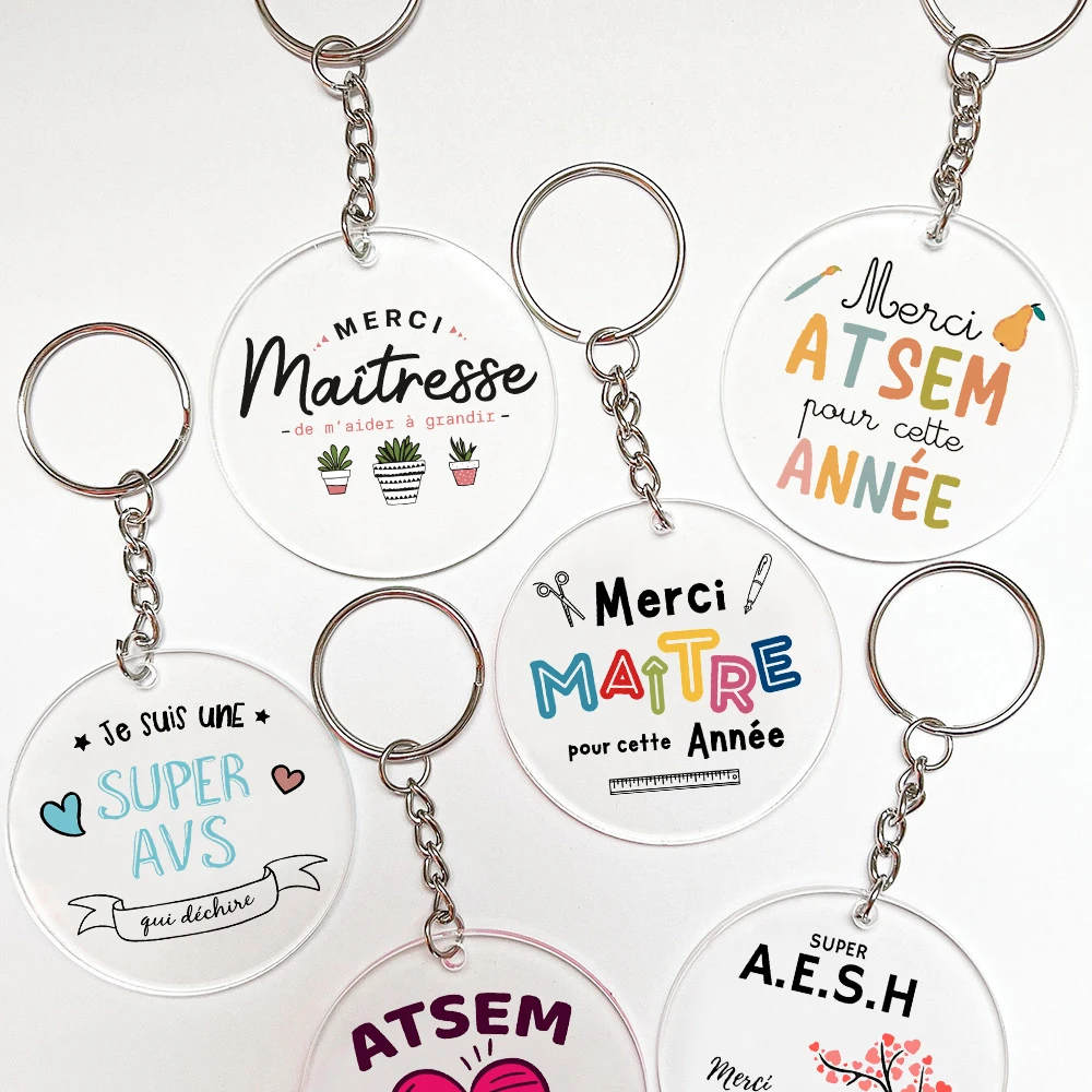 

Merci Atsem/Aesh/Avs/Maitre/Maitresse French Print Key Chains Teacher's Day Gift Keychain Acrylic Keyring Graduation Best Gifts