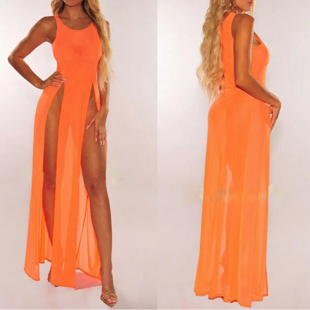 

Hot Sales!Swimsuit Cover Up Breathable See-through Mesh Solid Color Beach Cover Up for Swimming Pool