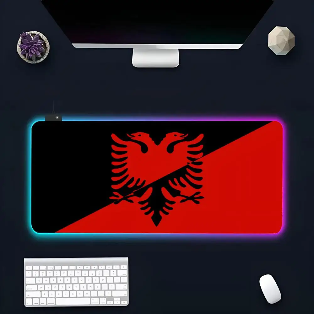 A-Albania F-Flag MINISO Коврик для мыши RGB Игровой коврик Светодиодные большие коврики