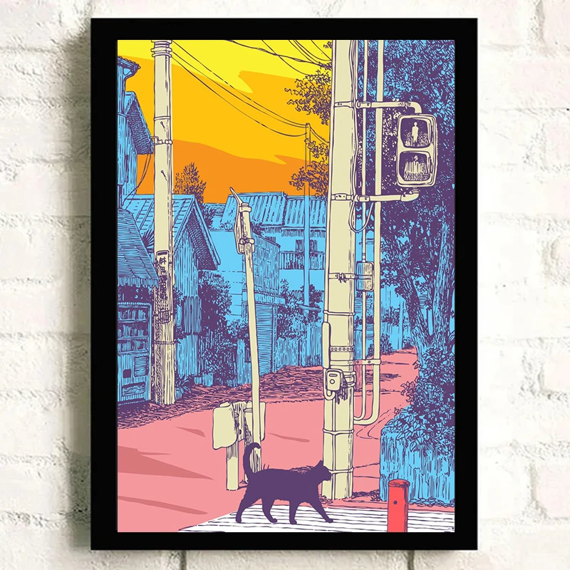 Аниме Город Поп-плакат ИЛЛЮСТРАЦИЯ Современный Стиль Холст С Принтом Без Рамы
