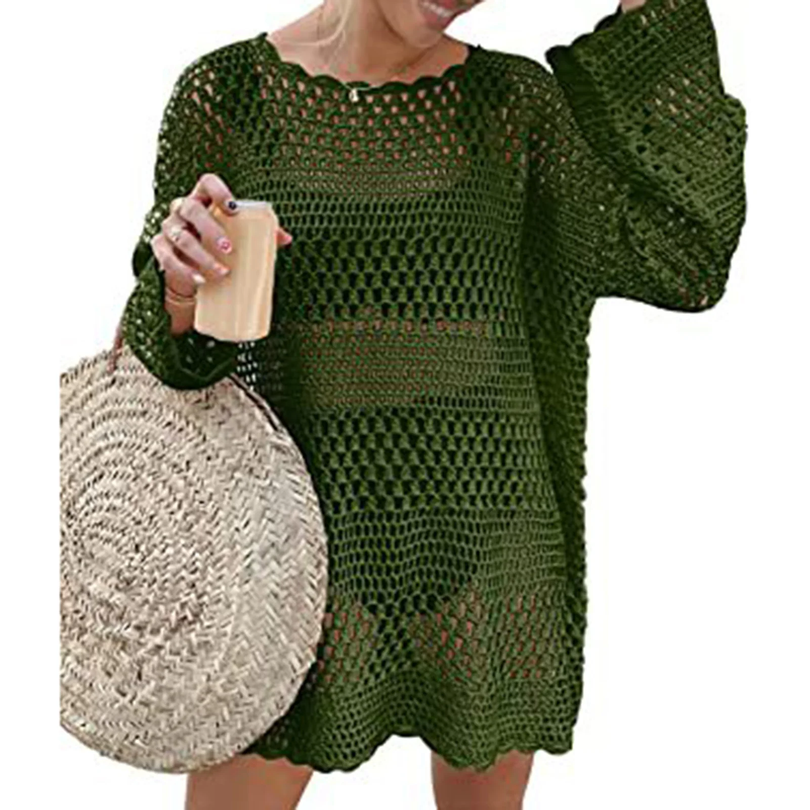 

Woman Knit Swim Cover Up Top Woman Knitted Sunscreen Swimsuit Suitable for Suntan Spa NOV99