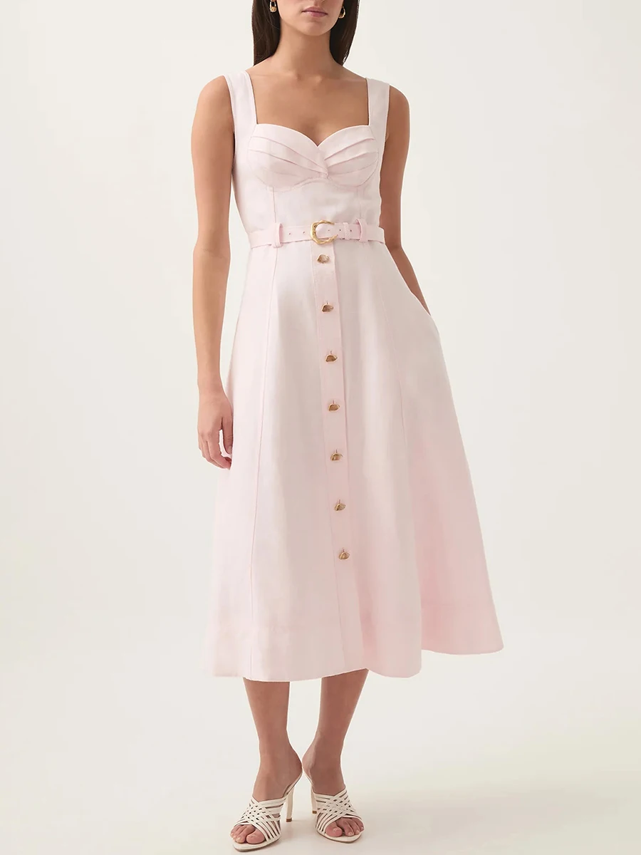 VGH элегантные однотонные платья для женщин с квадратным воротником без рукавов и