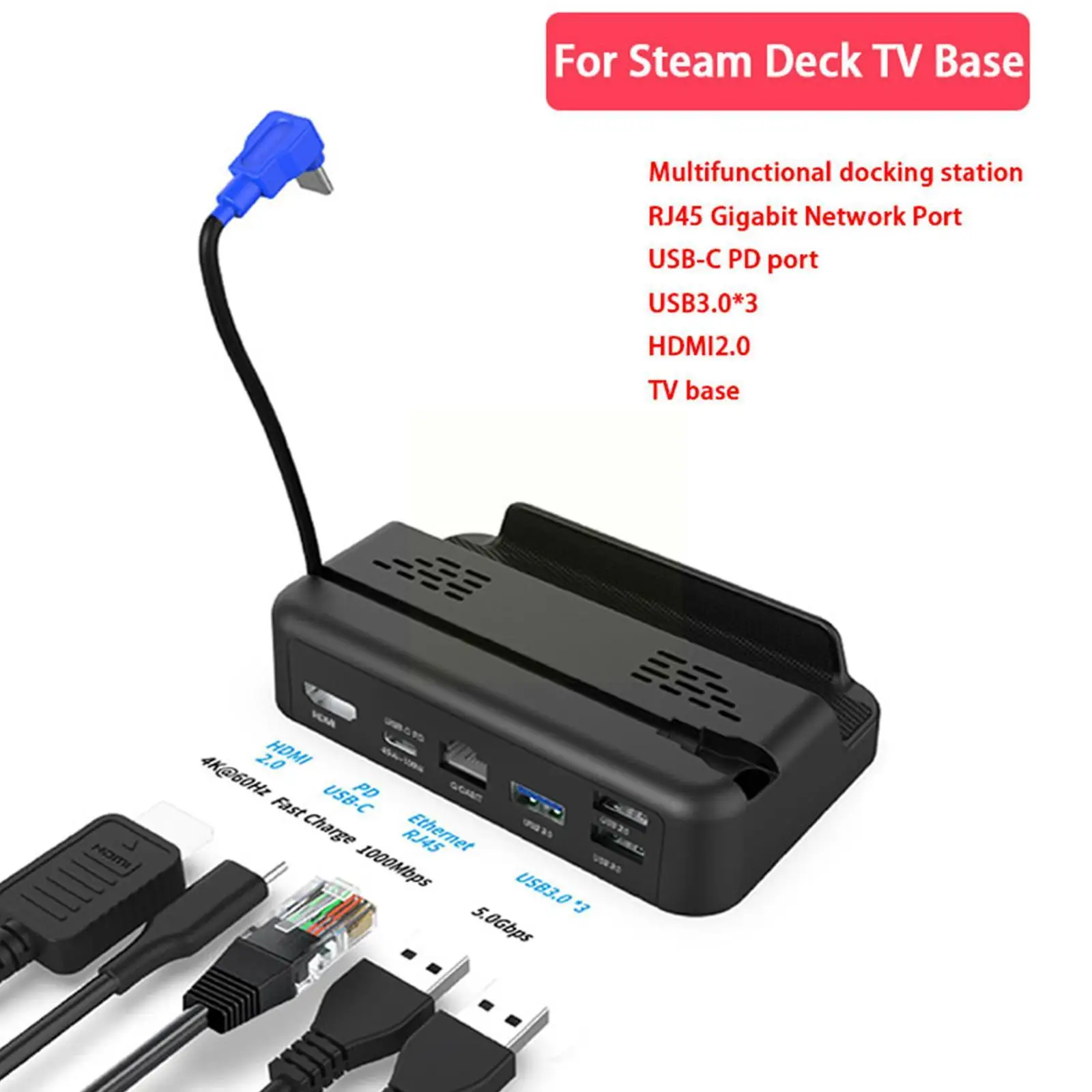 

Док-станция для телевизора, подставка для Steam Deck Holder Dock HDMI USB 3.0 Type-c Charger For S0Q2