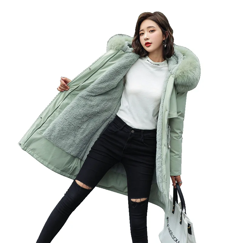 

Women Parka Velvet Lining Thick Warm Hooded Coat Winter Fashion Oversized Drawstring Waist Long Padded Jacket