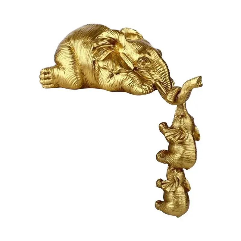 

3Pcs Elephant Sitter Hand-Painted Resin Figurines Mother And Two Babies Hanging Off The Edge Of Shelf Table Home Decoration