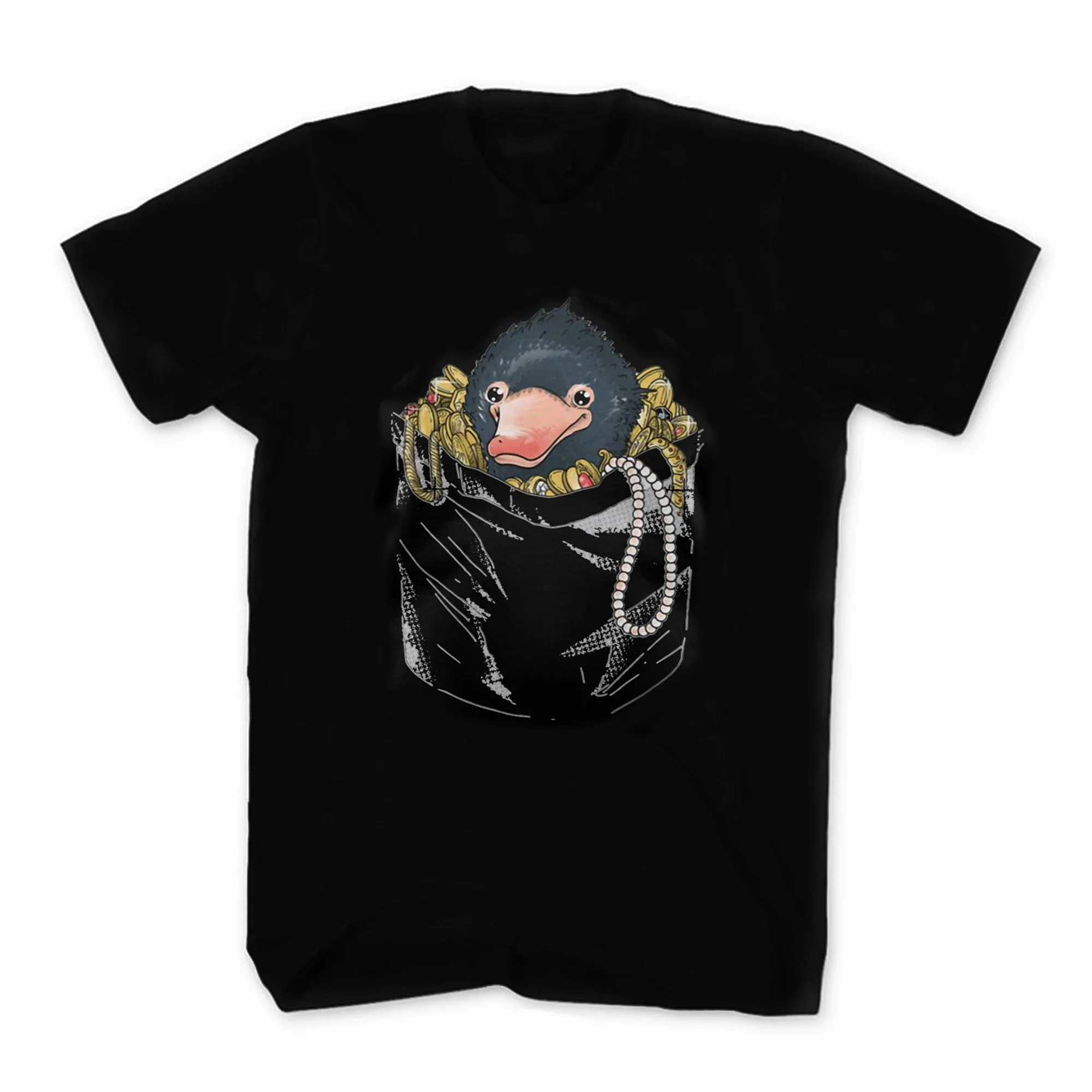 Фото Милая футболка с забавным принтом Niffler In The Pocket, 100% хлопок, с круглым вырезом, летняя повседневная мужская футболка с короткими рукавами, размер S-3XL №1