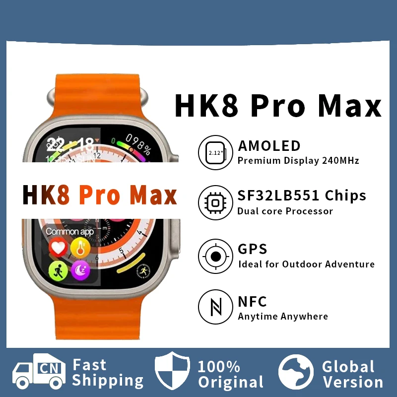 

HK8 Pro Max Smart Watch Ultra Series 8 49mm AMOLED Screen High Refresh Rtae Compass Game NFC Smartwatch Men Sport Watch 2.12"