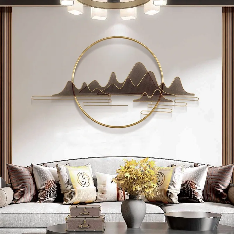 

New Chinese Mountain Shape Wall Hanging Metal Wrought Iron Mural for Living Room Restaurant Bedroom Study Entrance Home Decor