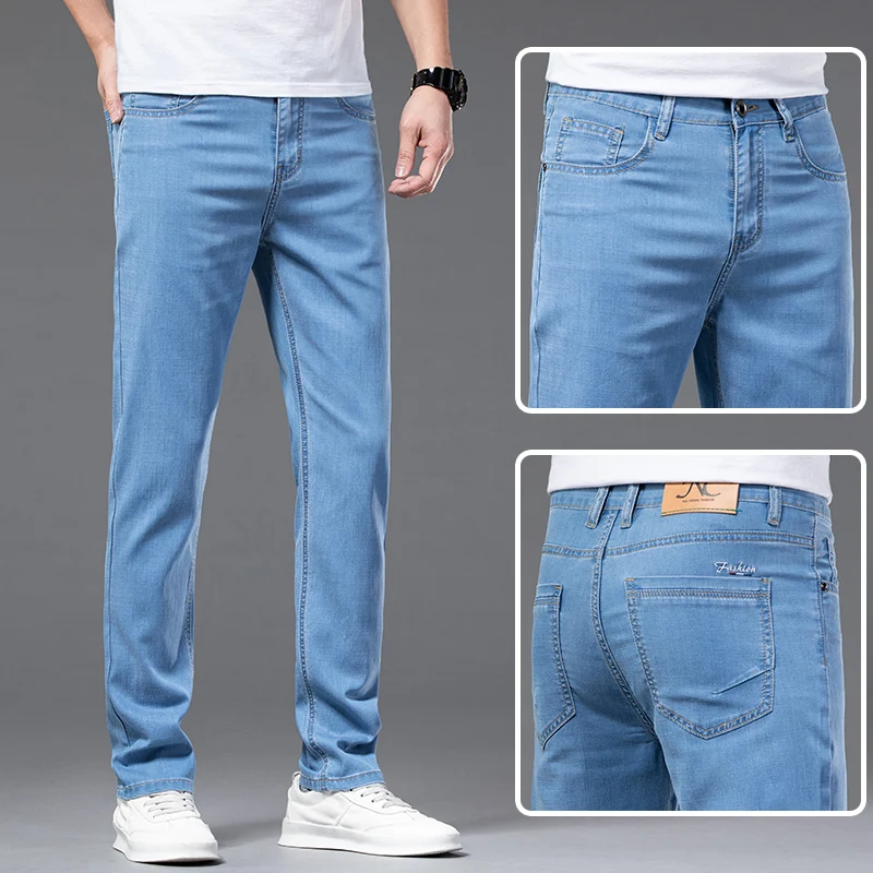 Multi-Color Men's Denim Pants Summer Must-Have Thin Men's Small Straight Fit Jeans Men's Fashion Casual Pants