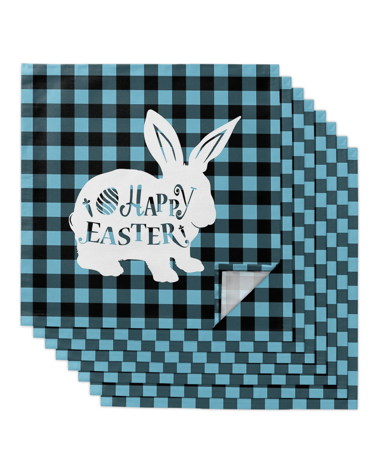 

Голубые клетчатые столовые салфетки в стиле Счастливой Пасхи, столовые приборы для ресторана, столовые приборы из искусственной ткани, укр...
