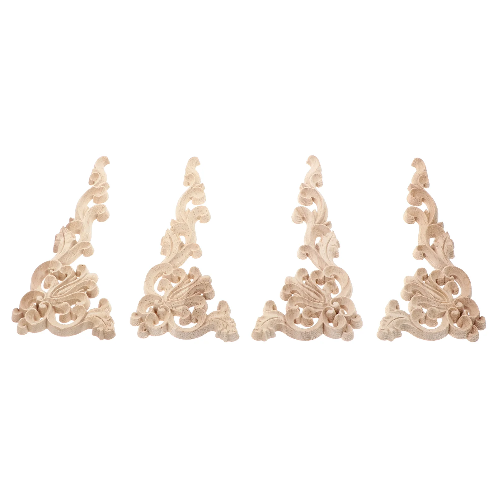 

4 Pcs Wall Decals Wood Carved Flower Unpainted Frame Wooden Carving Applique Retro Decor Onlay Furniture