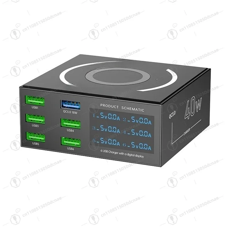 Фото Настольная зарядная станция на 40 Вт с шестью USB-портами и LED-дисплеем, блок питания 5В/2.4А для портативной электроники №1