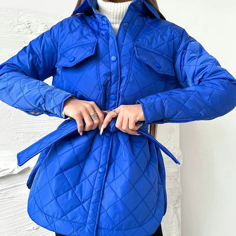 Women'S Winter Quilted Coats 2022 Women Warm Single Breasted Long Parkas Streetwear Vintage Famale Loose Cotton Padded Jackets