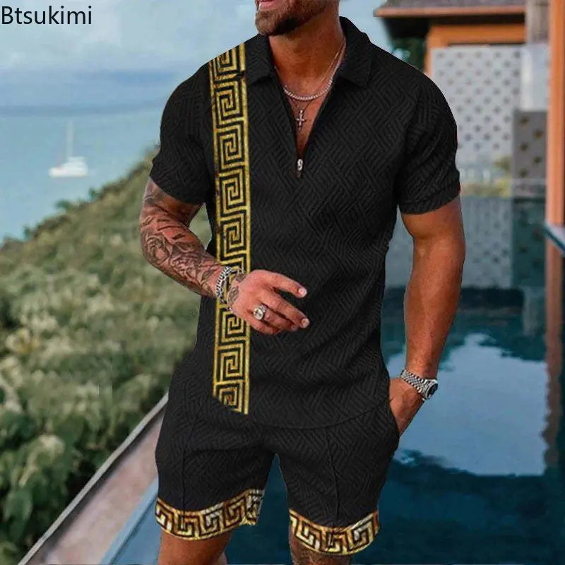 2023 Men's Summer Casual Tracksuit Short Sleeve Polo Shirt and Shorts Suit Two-Piece Set Male Summer Clothing Streetwear Sets 3D