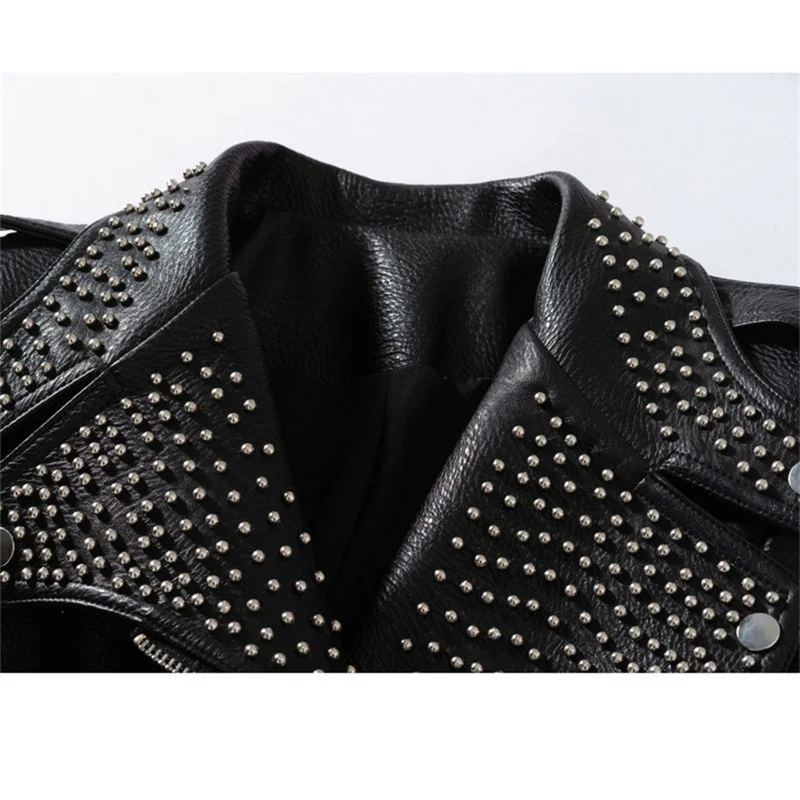 Spring And Autumn Letters Women'S Leather Clothes Printed Jacket  Rivets Korean Version Cool Locomotive Black Suit Collar Slim