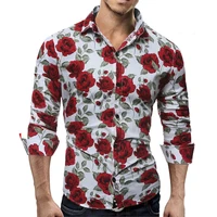 new harajuku men casual luxury full flowers long sleeve shirt slim fit stylish floral print shirts top