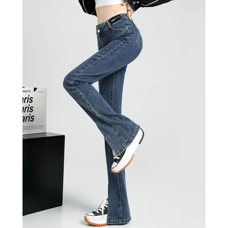 Plus Size Women's Jeans Blue High Waist Straight Baggy Split Pants Streetwear Harajuku Vintage Female Wide Leg Denim Trouser