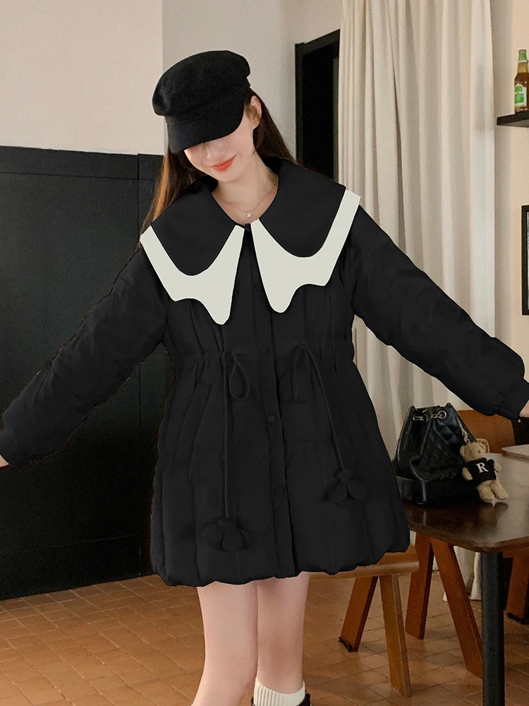 Женский пуховик средней длины новинка зимы 2024 облегающий талию маленький дизайн