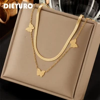 dieyuro 316l stainless steel double layer butterfly necklace for women fashion ladies clavicle chain girls party body jewelry