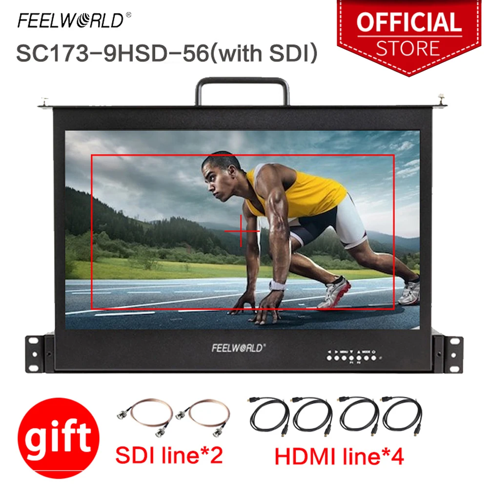 Монитор Feelworld 17,3 дюйма 1RU выдвижной с креплением на стойку, Full HD 1920x1080, фотография для монитора режиссера вещания