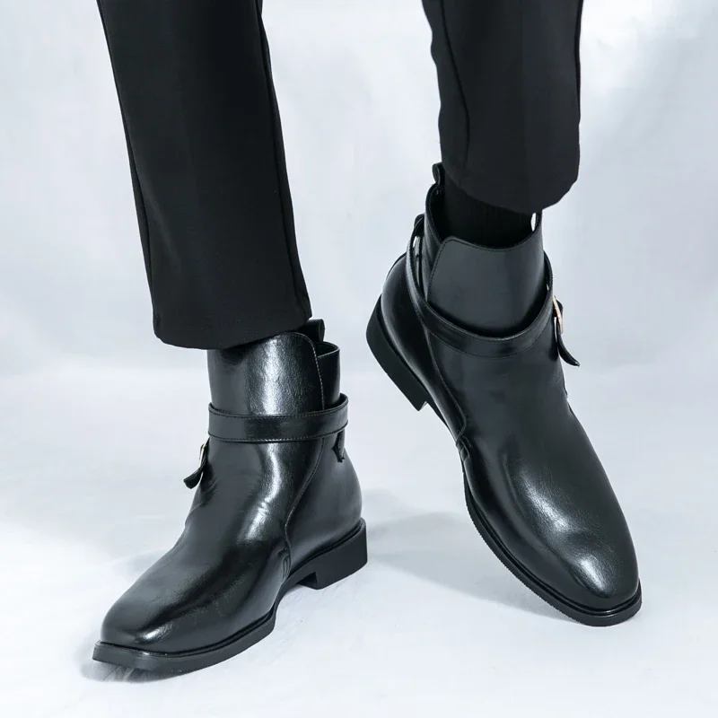 European Popular Chelsea Men's Boots Business Pointed High Top Leather Shoes Brand Motorcycle Casual