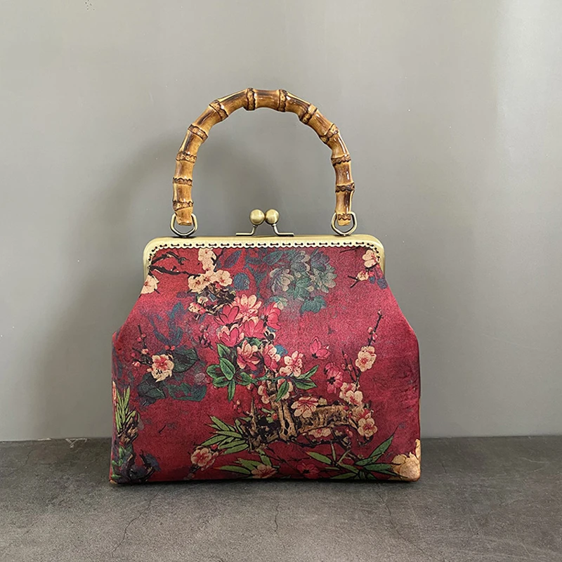 

Классическая красная сумка с цветами, винтажные женские сумки ручной работы с замком, кошельки, женская сумка через плечо с цепочкой