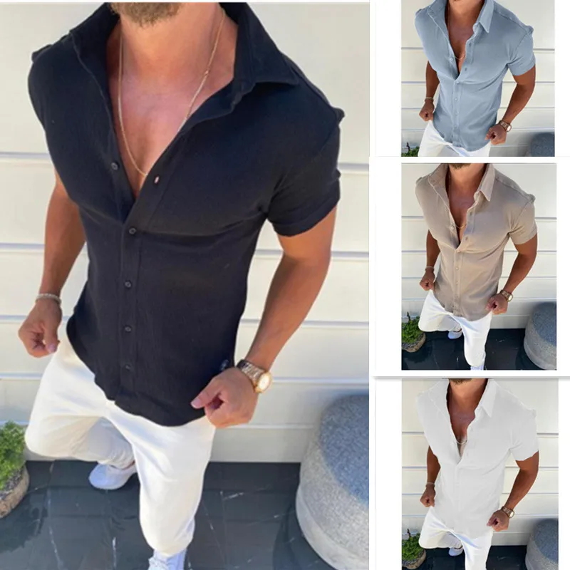 New Corduroy Short Sleeve Shirt Slim Fit Fashion Casual Men's Shirt