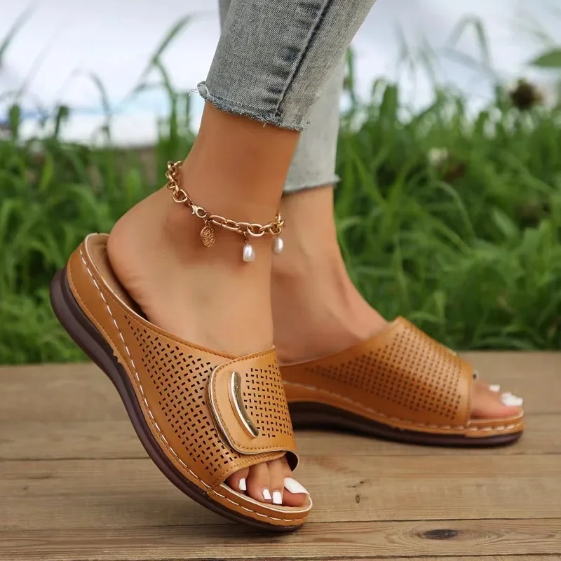 Zapatillas de cuña con agujeros para Mujer сандалии plataforma transpirables Damodas chanclas antideslizantes talla