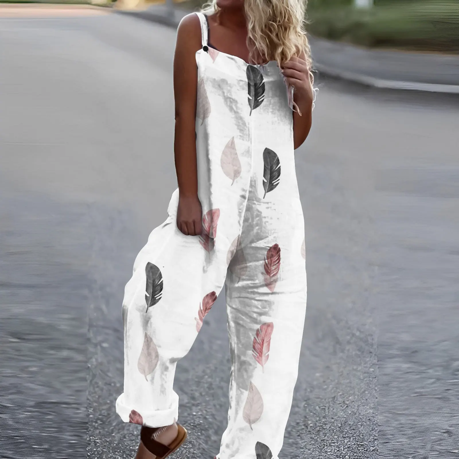 New Women Pants Bohemian jumpsuit Retro Printed jumpsuit 2023Summer Loose casual printed retro suspender long jumpsuit clothing