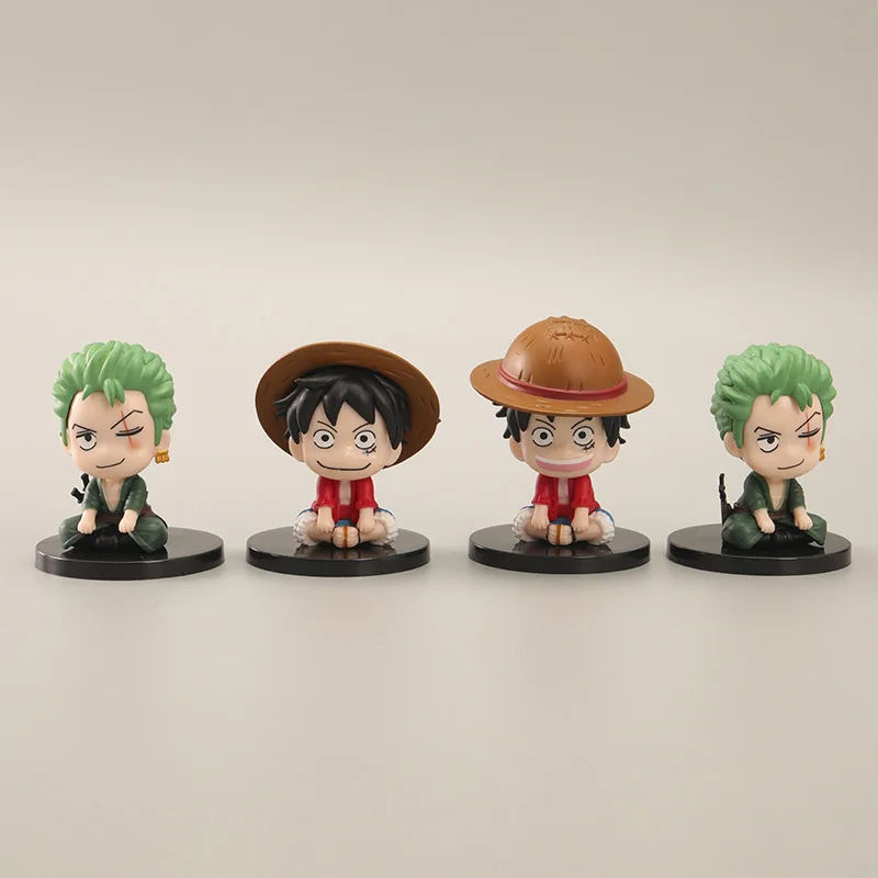 

4Pcs/Set Q Version Anime One Piece Figure Toys Luffy Roronoa Zoro Action Figural Kawaii Doll Car Decoration PVC Model Kids Gifts