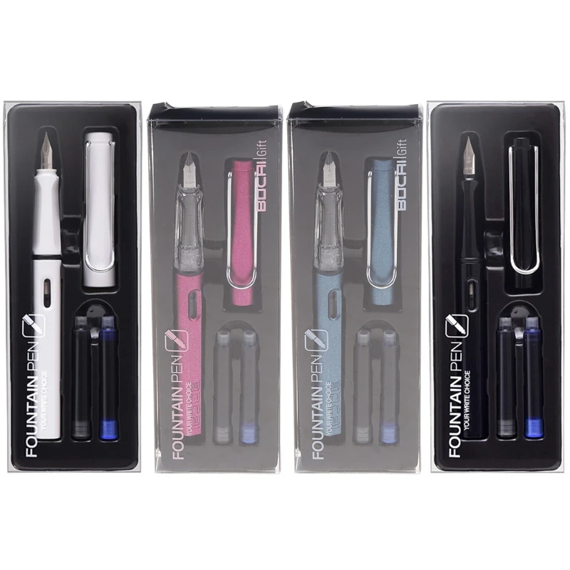 

Calligraphy Ink Pen Set Fountain Pen with Black/Blue Ink Sacs Clear Box Rotate to Refilled EF Nib Gift Pen for Boys Girl