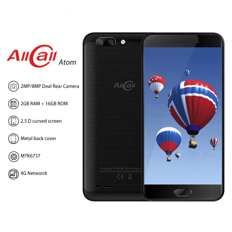 AllCall Atom 5.2'' HD Display 2.5D Curved Screen Smartphone Android 7.0 Quad Core 2GB RAM 16GB ROM 8MP Camera Mobile Phone