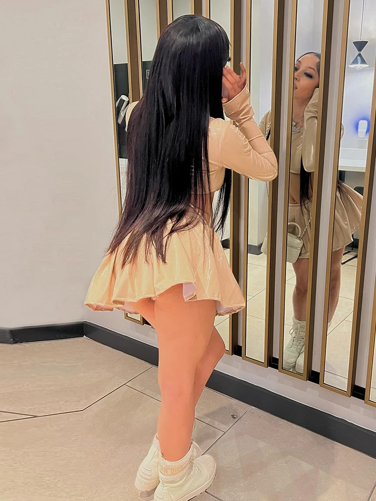 Женский комплект из искусственной кожи Weird Puss роскошные укороченные топы с