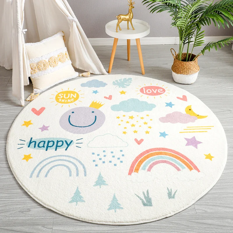 

Round Rainbow Cat Kids Bedroom Carpets Children Soft Non-Slip Floor Mat Sofa Tatami Bedside Rugs Baby Crawling Pets Playing Mat