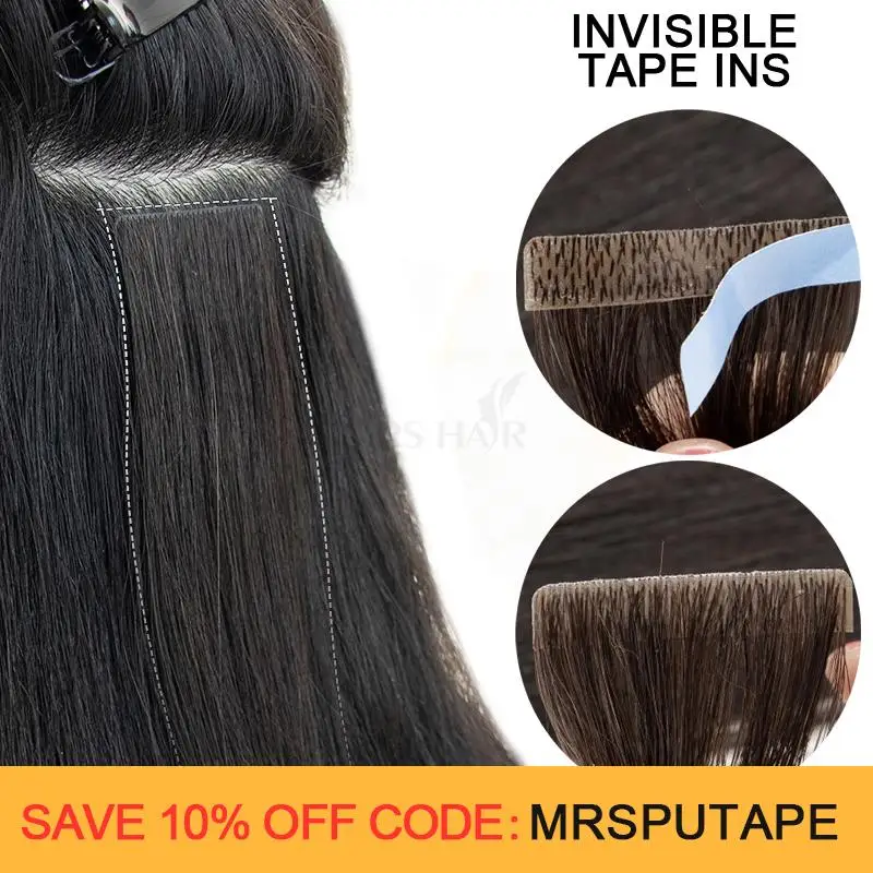 

MRSHAIR PU Skin Weft Tape In Extensions Natural Hair Extensions Real Human Hair NonRemy Hair 10pc/pack 12 16 20inch Tape on Hair