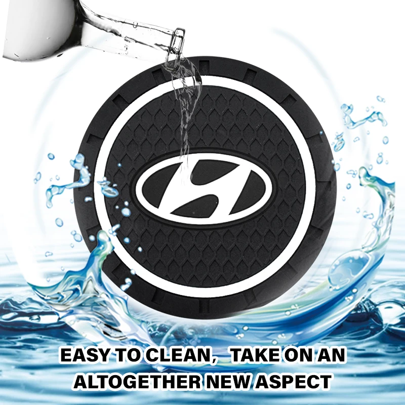 

1/2 Pack Car Water Cup Slot Coaster Badge Logo Anti-Slip Mat Car Interior Accessories For Hyundai IX35 IX25 EV Elantra Verna I30