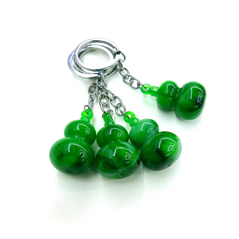 

New 100Pcs Chinese Gourd Keychain Jadeite Color Gourd Keyring Imitation Jade Key Chain Bag Pendant Jewelry