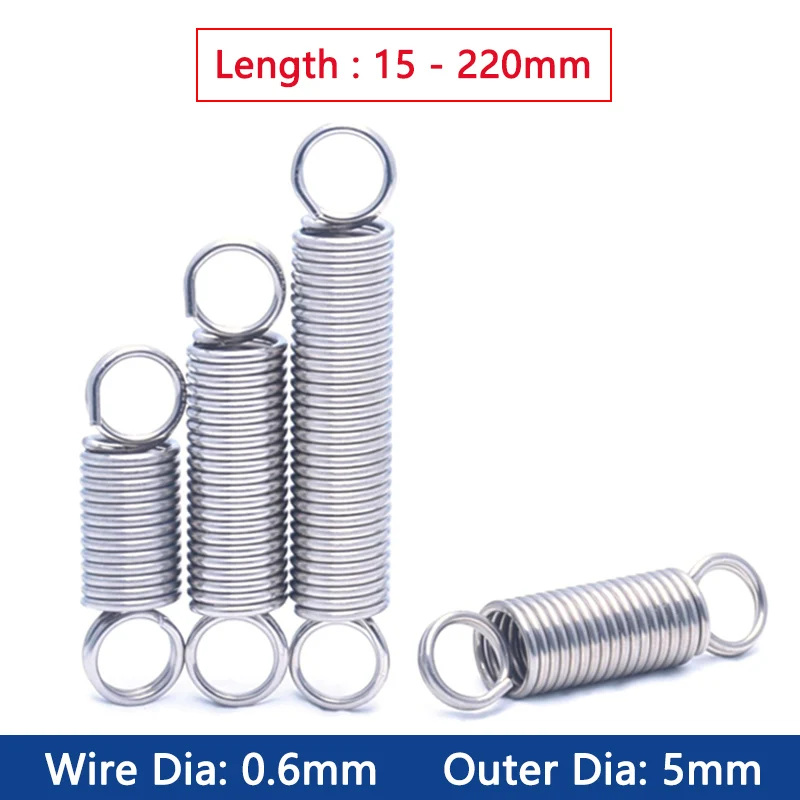 

Wire Dia 0.6mm 304 Stainless Steel Dual Hook Tension Spring Hardware Accessories Outer Dia 5mm Length 15-220mm Closed Loop