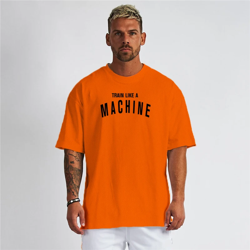 

Men Fashion Dropped Shoulders Loose Oversized T-shirt Gym Fitness Casual Short Sleeve Summer Cool Feeling Breathable Mesh Tops